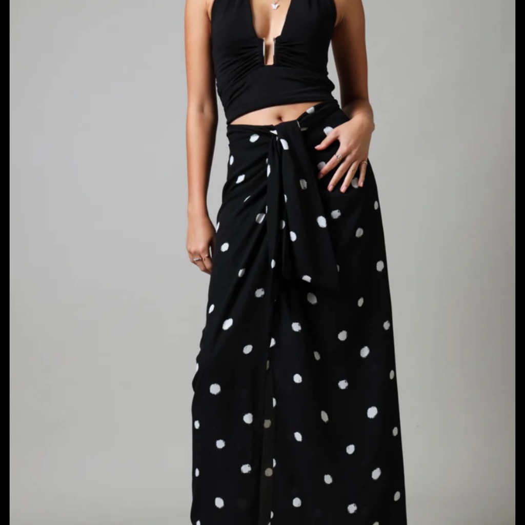 Zara Black Skirt With White Polka Dots